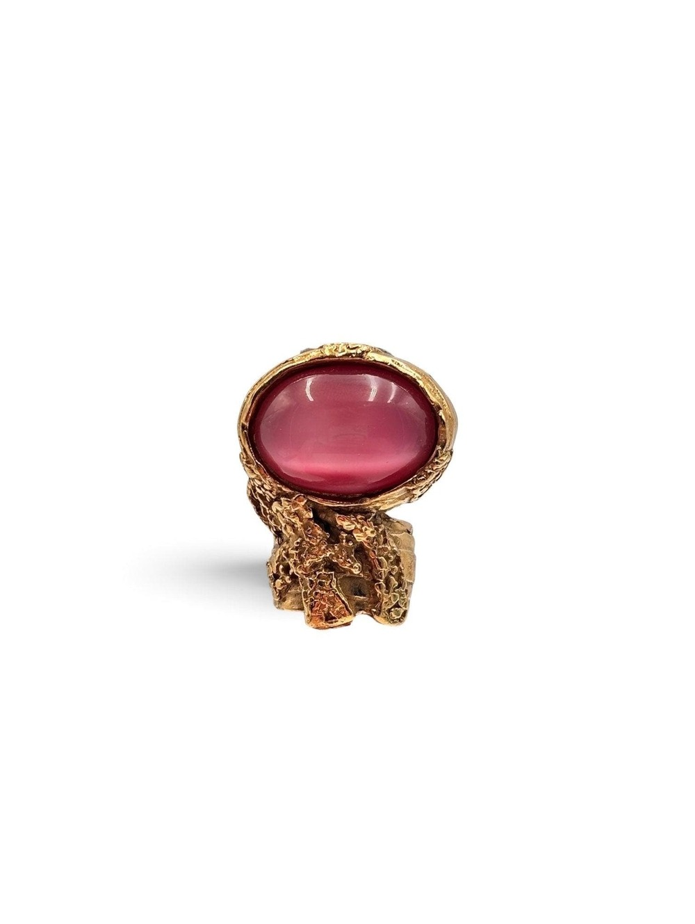 Yves Saint Laurent Arty Pink Cabochon Cocktail Ring Gold Tone Size 5